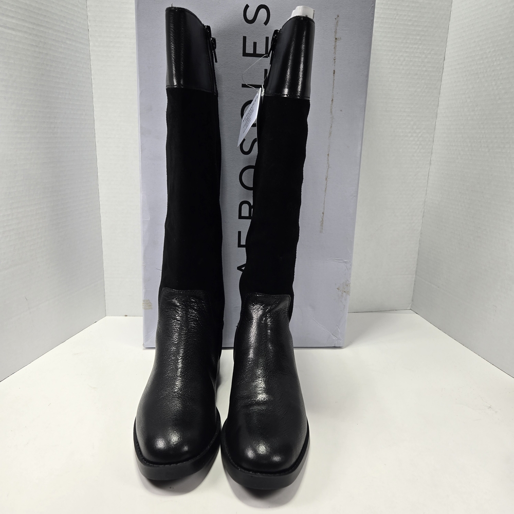 AEROSOLES Taba Black Suede Knee-High Two Zipper Expand Calf Riding Boot Size 7.5 - Picture 5 of 13